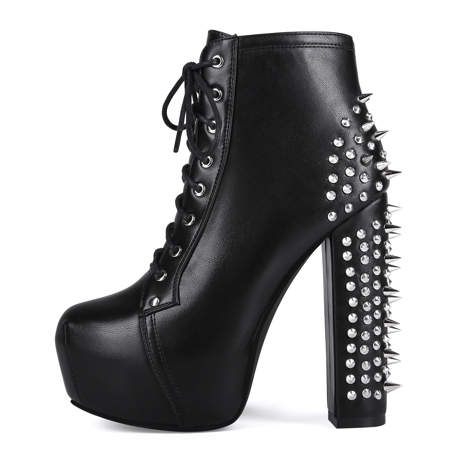 Women's Punk Studded Platform Boots - Gothic Lace Up Ankle Boots with Spikes | Heavy Metal High Heel Shoes - Styeenigma