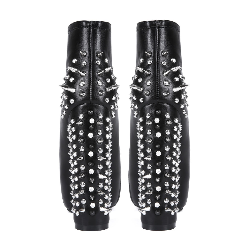 Women's Punk Studded Platform Boots - Gothic Lace Up Ankle Boots with Spikes | Heavy Metal High Heel Shoes - Styeenigma