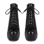 Women's Punk Studded Platform Boots - Gothic Lace Up Ankle Boots with Spikes | Heavy Metal High Heel Shoes - Styeenigma