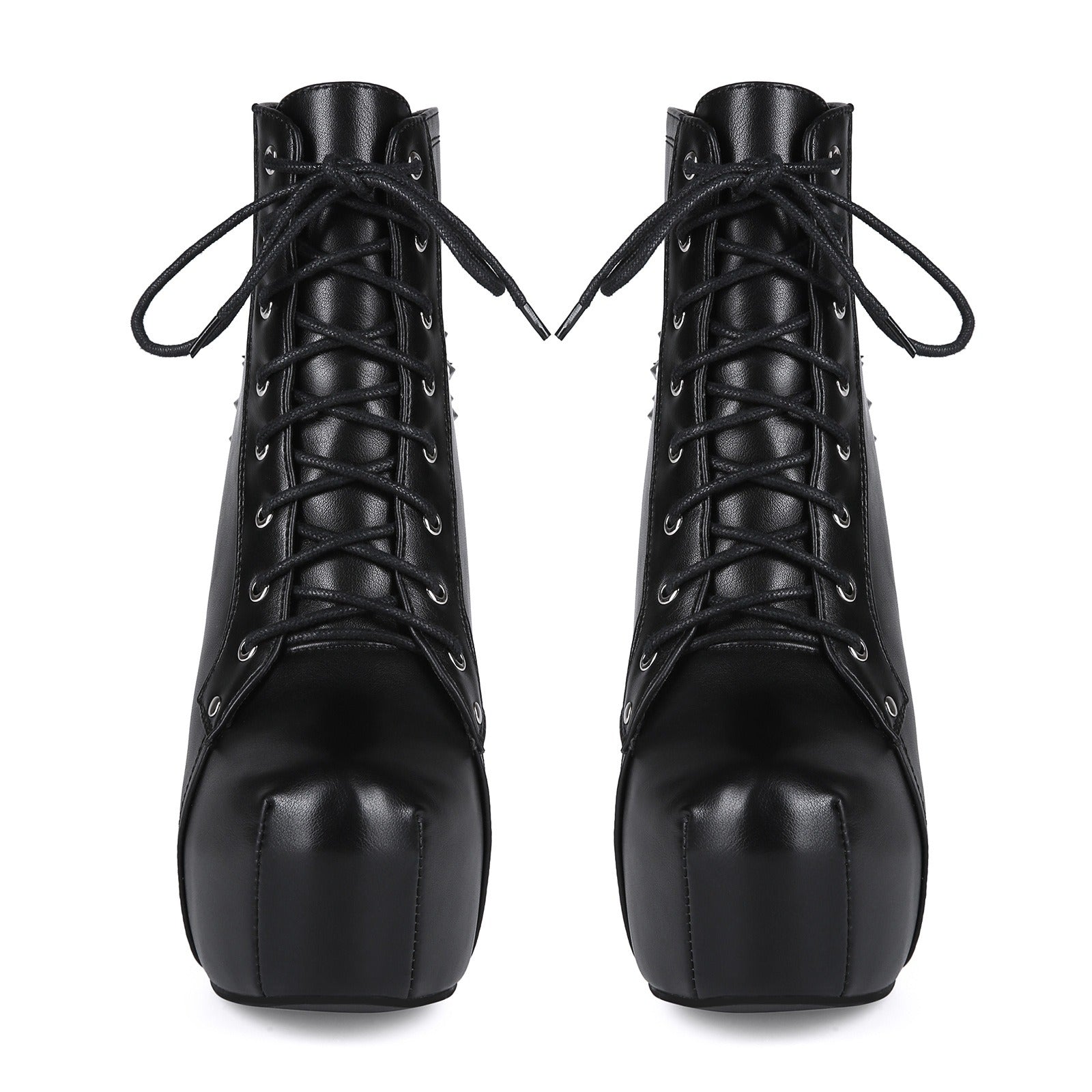 Women's Punk Studded Platform Boots - Gothic Lace Up Ankle Boots with Spikes | Heavy Metal High Heel Shoes - Styeenigma