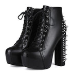 Women's Punk Studded Platform Boots - Gothic Lace Up Ankle Boots with Spikes | Heavy Metal High Heel Shoes - Styeenigma