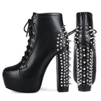 Women's Punk Studded Platform Boots - Gothic Lace Up Ankle Boots with Spikes | Heavy Metal High Heel Shoes - Styeenigma