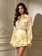 Women’s Ruffle Hem Skirt Suit | 2 Piece Blazer & Mini Skirt Set