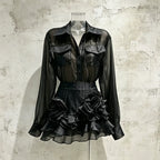 Women’s Ruffle Hem Skirt Suit | 2 Piece Blazer & Mini Skirt Set