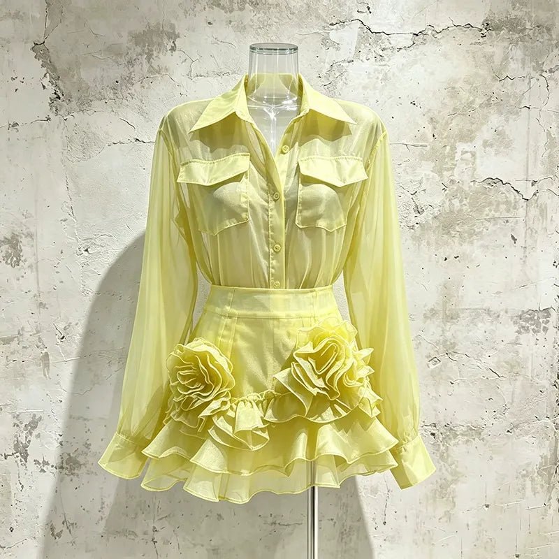 Women’s Ruffle Hem Skirt Suit | 2 Piece Blazer & Mini Skirt Set - Styeenigma