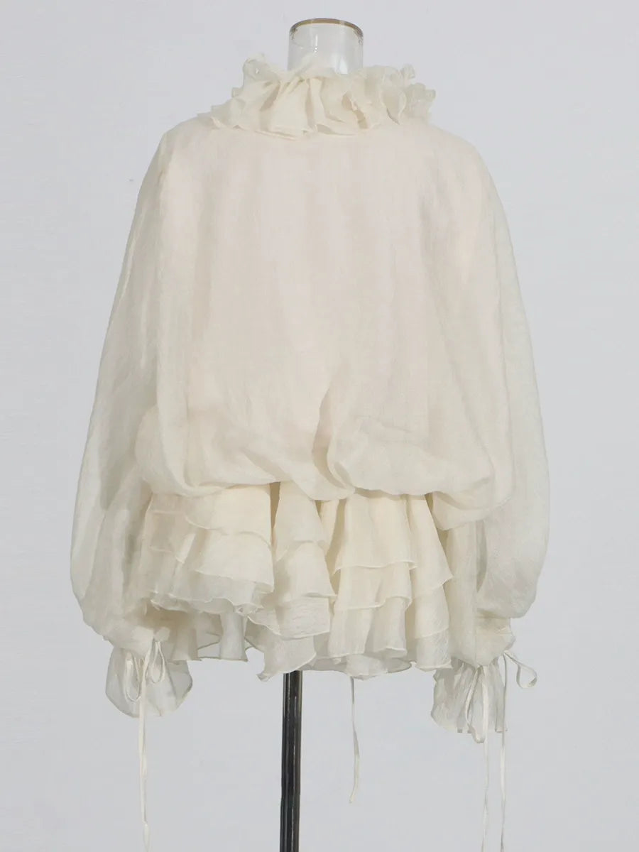 Women’s Ruffle Lace-Up Mini Dress | Long Sleeve Tiered Ruffle Hem Dress