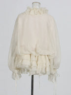 Women’s Ruffle Lace-Up Mini Dress | Long Sleeve Tiered Ruffle Hem Dress