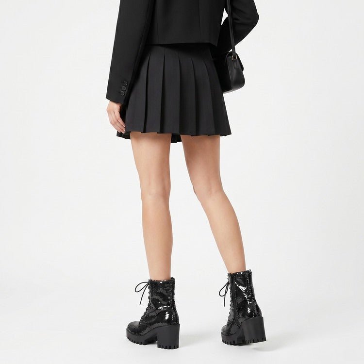 Women's Sequin Martin Boots Lace-Up Chunky Heel Ankle Boots for Stage Show Catwalk - Styeenigma