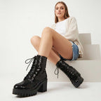 Women's Sequin Martin Boots Lace-Up Chunky Heel Ankle Boots for Stage Show Catwalk - Styeenigma