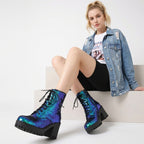 Women's Sequin Martin Boots Lace-Up Chunky Heel Ankle Boots for Stage Show Catwalk - Styeenigma