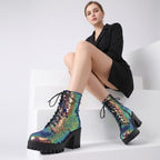 Women's Sequin Martin Boots Lace-Up Chunky Heel Ankle Boots for Stage Show Catwalk - Styeenigma