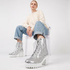 Women's Sequin Martin Boots Lace-Up Chunky Heel Ankle Boots for Stage Show Catwalk - Styeenigma