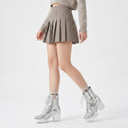 Women's Sequin Martin Boots Lace-Up Chunky Heel Ankle Boots for Stage Show Catwalk - Styeenigma