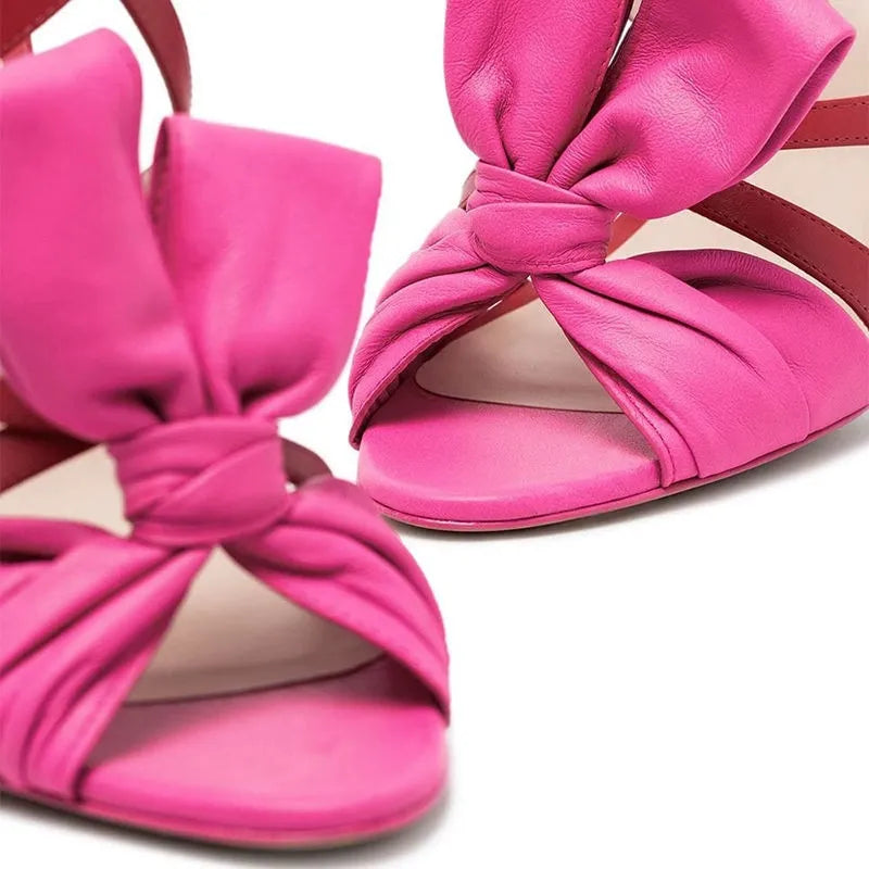 Rose Bow Leopard Print Stiletto Sandals Women's Strappy Heels