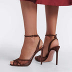 Suede Mesh Sandals Women's Strappy Stiletto Heels | Trendy Evening Shoes - Styeenigma