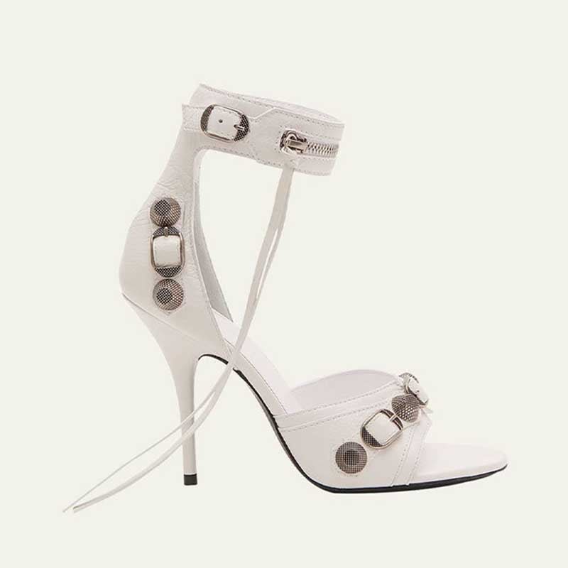 Women's Studded Ankle Cuff Heels Open Toe Stiletto Sandals - Styeenigma