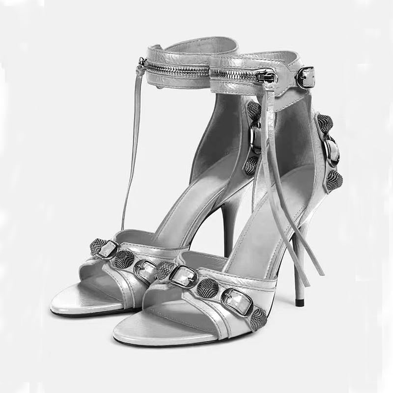 Women's Studded Ankle Cuff Heels Open Toe Stiletto Sandals - Styeenigma
