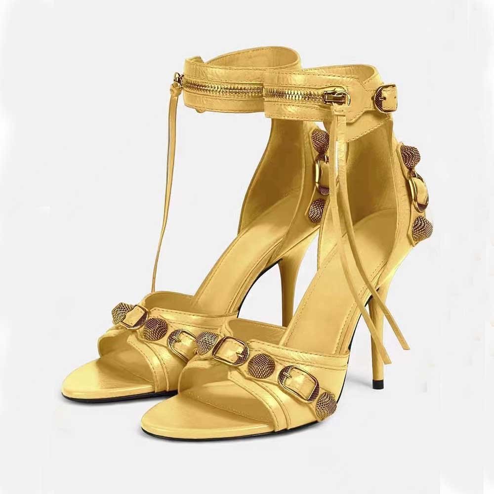Women's Studded Ankle Cuff Heels Open Toe Stiletto Sandals - Styeenigma