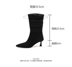 Women’s Suede Kitten Heel Slouch Boots – Pointed Toe Mid Calf Booties