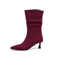 Women’s Suede Kitten Heel Slouch Boots – Pointed Toe Mid Calf Booties