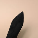 Women’s Suede Kitten Heel Slouch Boots – Pointed Toe Mid Calf Booties