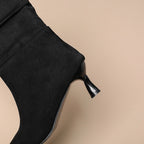 Women’s Suede Kitten Heel Slouch Boots – Pointed Toe Mid Calf Booties