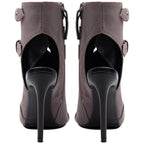 Women's Suede Peep Toe Short Boots Stiletto Heel Lace Up Ankle Booties with Buckles - Styeenigma