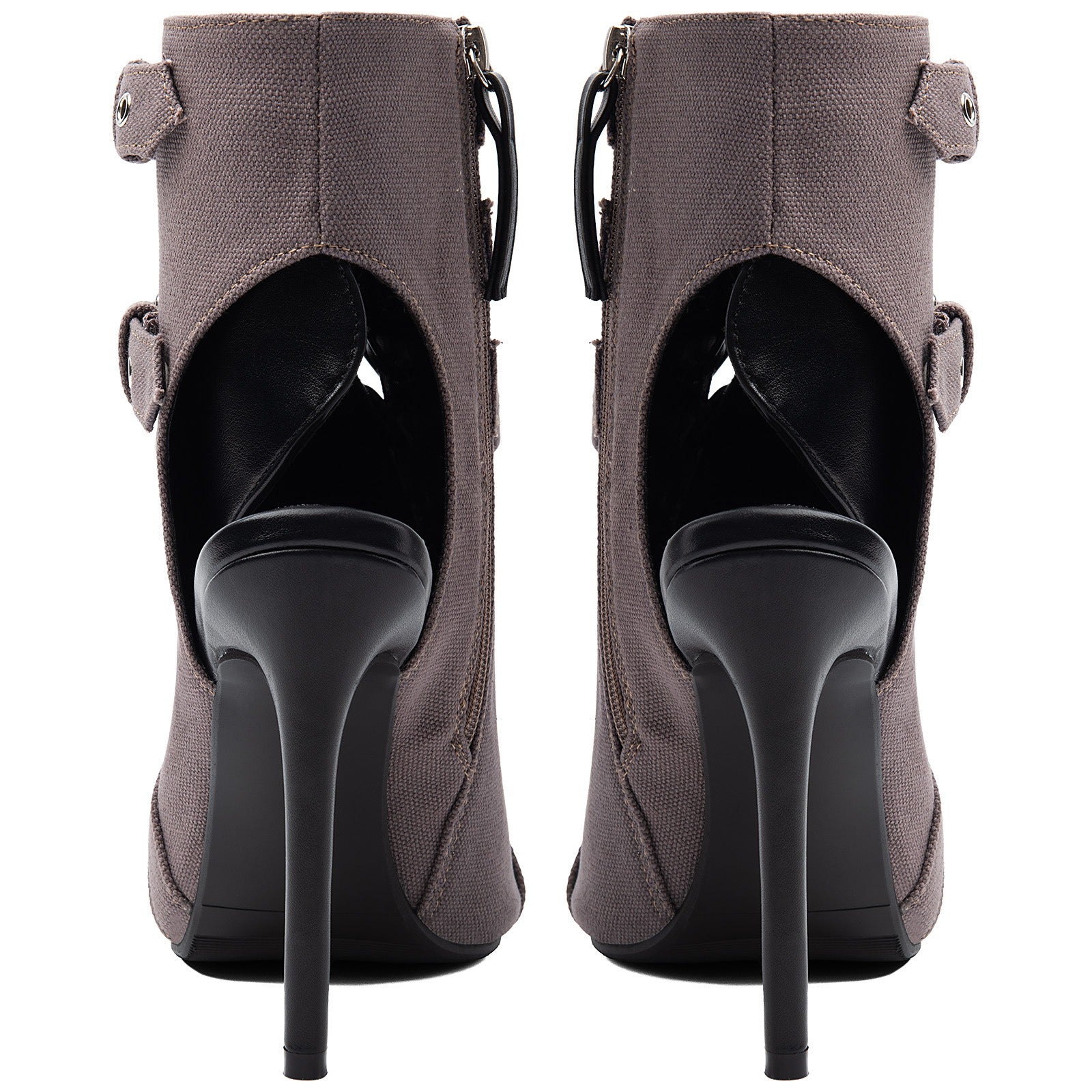 Women's Suede Peep Toe Short Boots Stiletto Heel Lace Up Ankle Booties with Buckles - Styeenigma