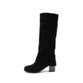 Women's Suede Slouchy Knee High Boots Chunky Block Heel Pull-On Boots - Styeenigma
