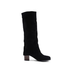 Women's Suede Slouchy Knee High Boots Chunky Block Heel Pull-On Boots - Styeenigma