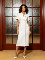 Women’s V-Neck Belted Shirt Dress | Short Sleeve Midi Pencil Dress