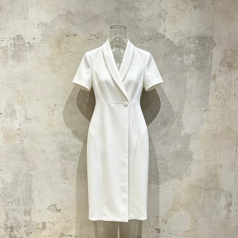 Women’s V-Neck Belted Shirt Dress | Short Sleeve Midi Pencil Dress