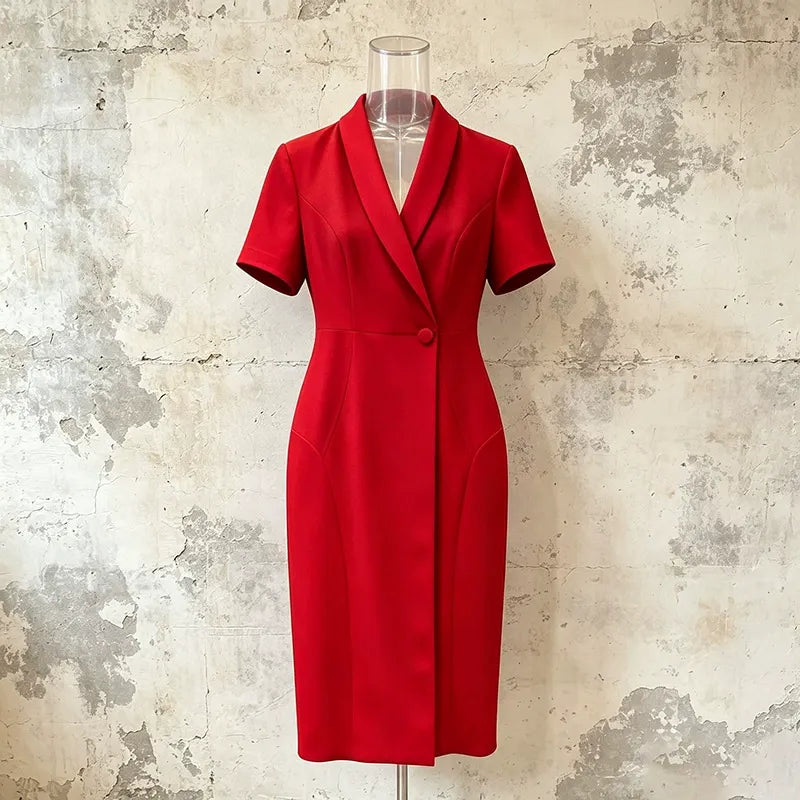 Women’s V-Neck Belted Shirt Dress | Short Sleeve Midi Pencil Dress