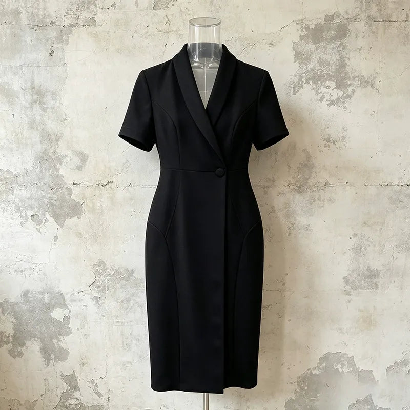 Women’s V-Neck Belted Shirt Dress | Short Sleeve Midi Pencil Dress