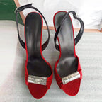Women's Velvet Stiletto Heels Open Toe Slingback Sandals - Styeenigma