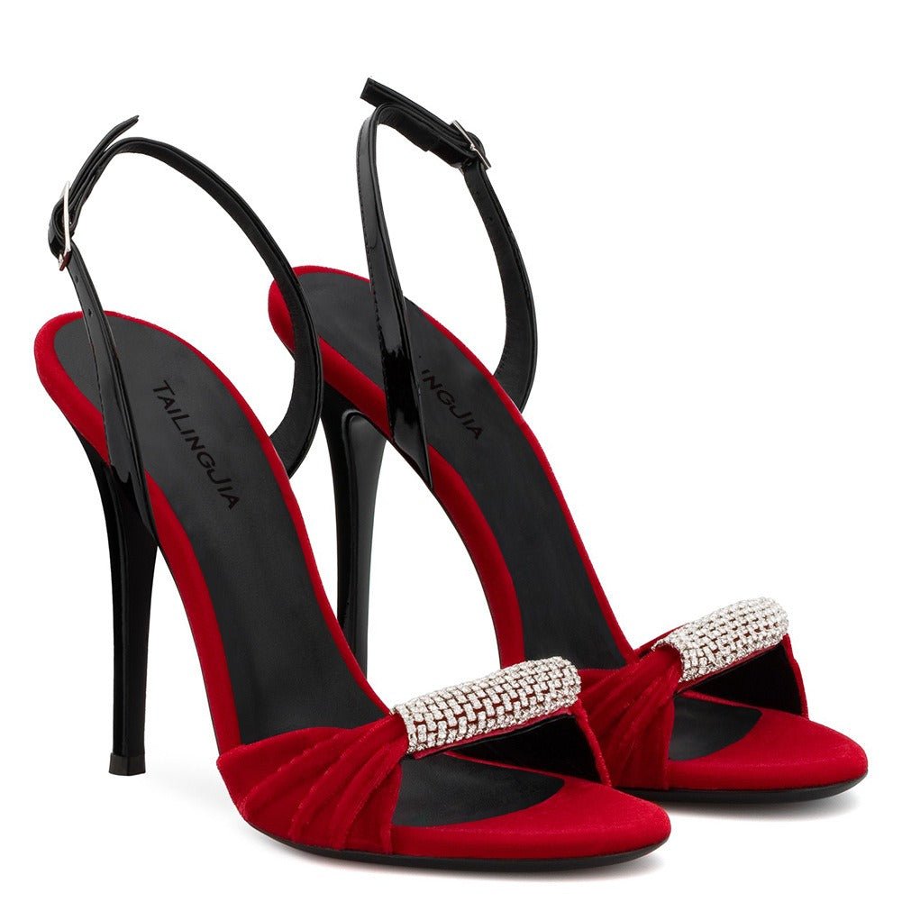 Women's Velvet Stiletto Heels Open Toe Slingback Sandals - Styeenigma