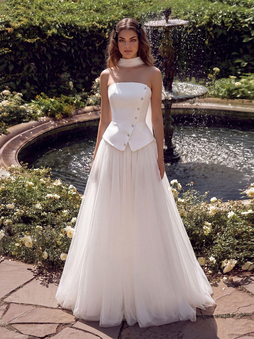 Women's White Strapless Wedding Dress Corset Bodice Tulle Ball Gown - Styeenigma