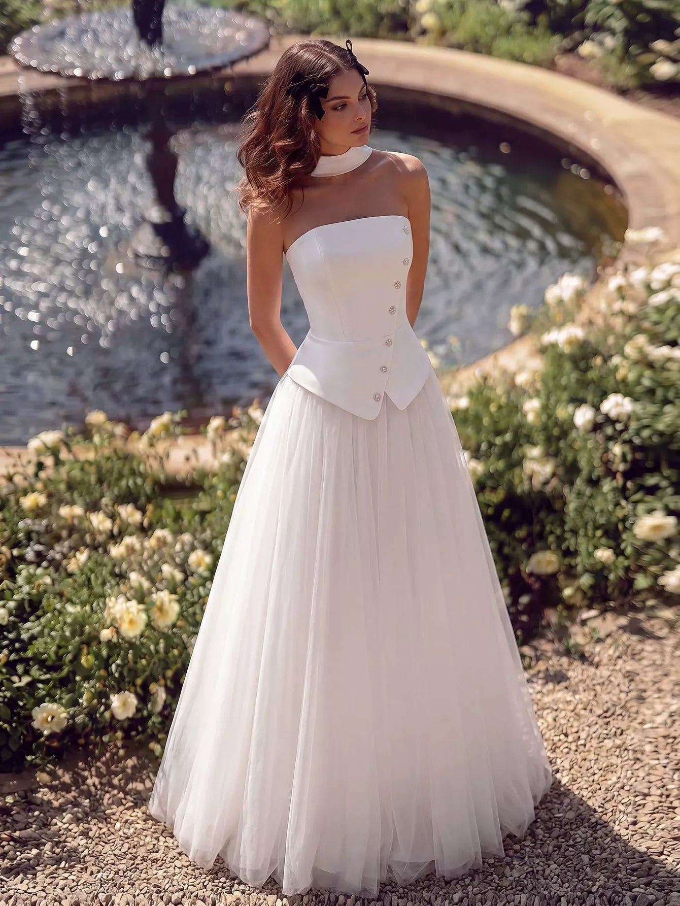 Women's White Strapless Wedding Dress Corset Bodice Tulle Ball Gown - Styeenigma