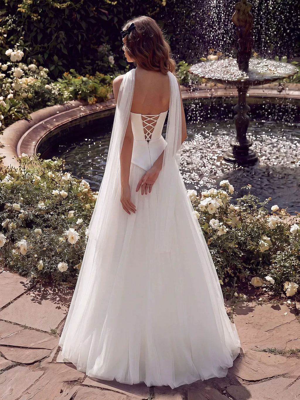 Women's White Strapless Wedding Dress Corset Bodice Tulle Ball Gown - Styeenigma