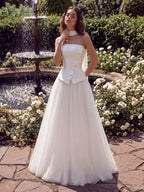 Women's White Strapless Wedding Dress Corset Bodice Tulle Ball Gown - Styeenigma