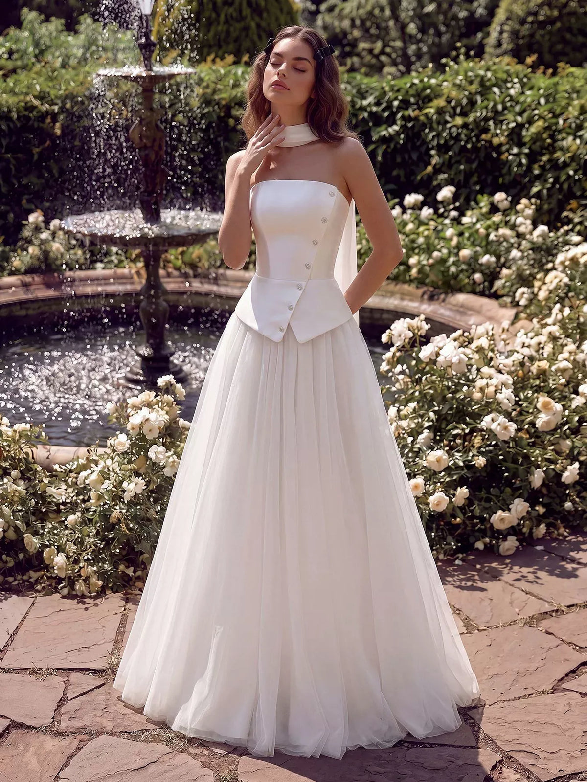 Women's White Strapless Wedding Dress Corset Bodice Tulle Ball Gown - Styeenigma
