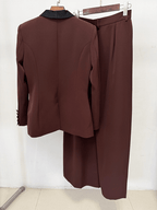 Women's Wide Leg Suit with Black Shawl Collar - Elegant Blazer Pant Set for Party & Wedding - Styeenigma