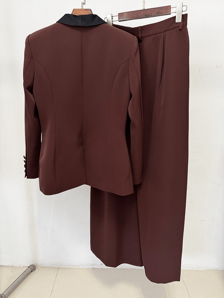 Women's Wide Leg Suit with Black Shawl Collar - Elegant Blazer Pant Set for Party & Wedding - Styeenigma