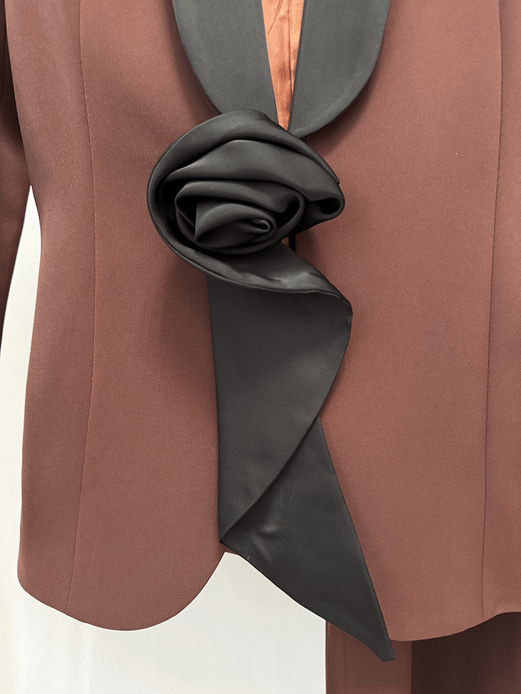 Women's Wide Leg Suit with Black Shawl Collar - Elegant Blazer Pant Set for Party & Wedding - Styeenigma