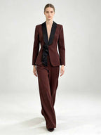 Women's Wide Leg Suit with Black Shawl Collar - Elegant Blazer Pant Set for Party & Wedding - Styeenigma