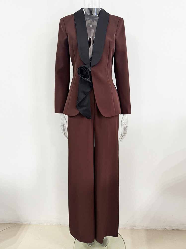 Women's Wide Leg Suit with Black Shawl Collar - Elegant Blazer Pant Set for Party & Wedding - Styeenigma