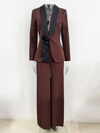 Women's Wide Leg Suit with Black Shawl Collar - Elegant Blazer Pant Set for Party & Wedding - Styeenigma