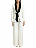 Women's Wide Leg Suit with Black Shawl Collar - Elegant Blazer Pant Set for Party & Wedding - Styeenigma