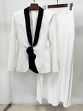 Women's Wide Leg Suit with Black Shawl Collar - Elegant Blazer Pant Set for Party & Wedding - Styeenigma