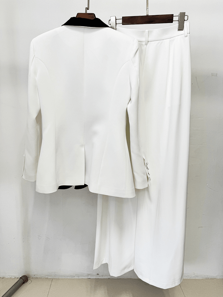 Women's Wide Leg Suit with Black Shawl Collar - Elegant Blazer Pant Set for Party & Wedding - Styeenigma